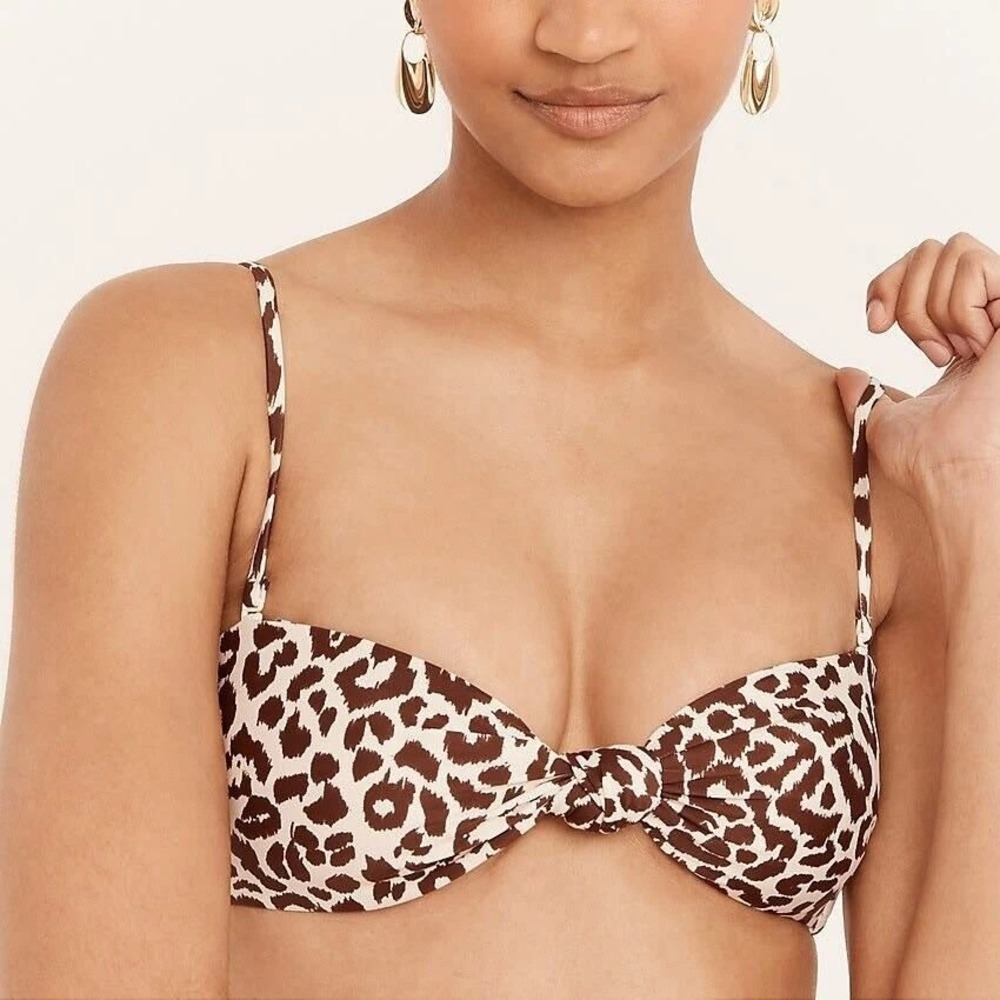 J.Crew Leopard Print Bikini Top Padded Bandeau Swimsuit Brown XS NWT Beach